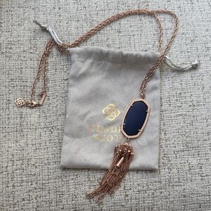 Kendra Scott Rayne Rose Gold Necklace with Deep Blue Pendant